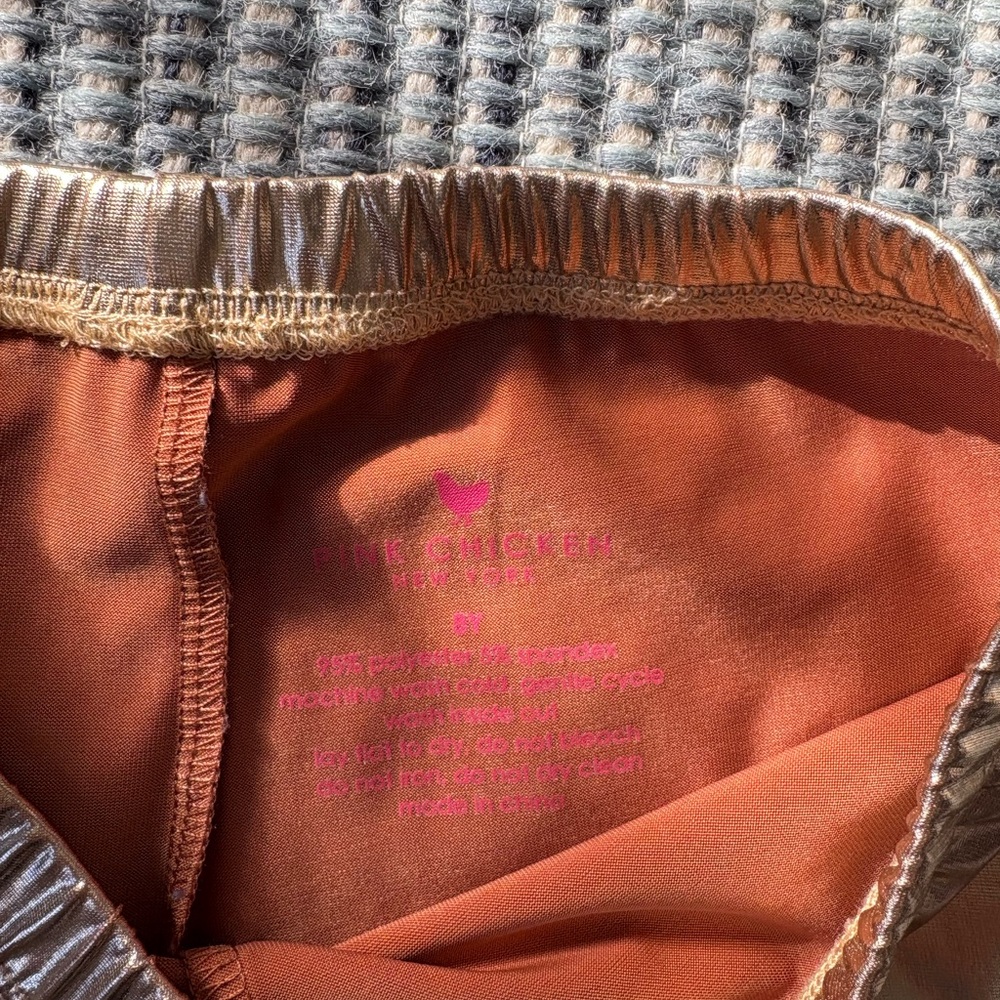 Pink Chicken Shiny Gold Kids Leggings - Picture 2 of 3